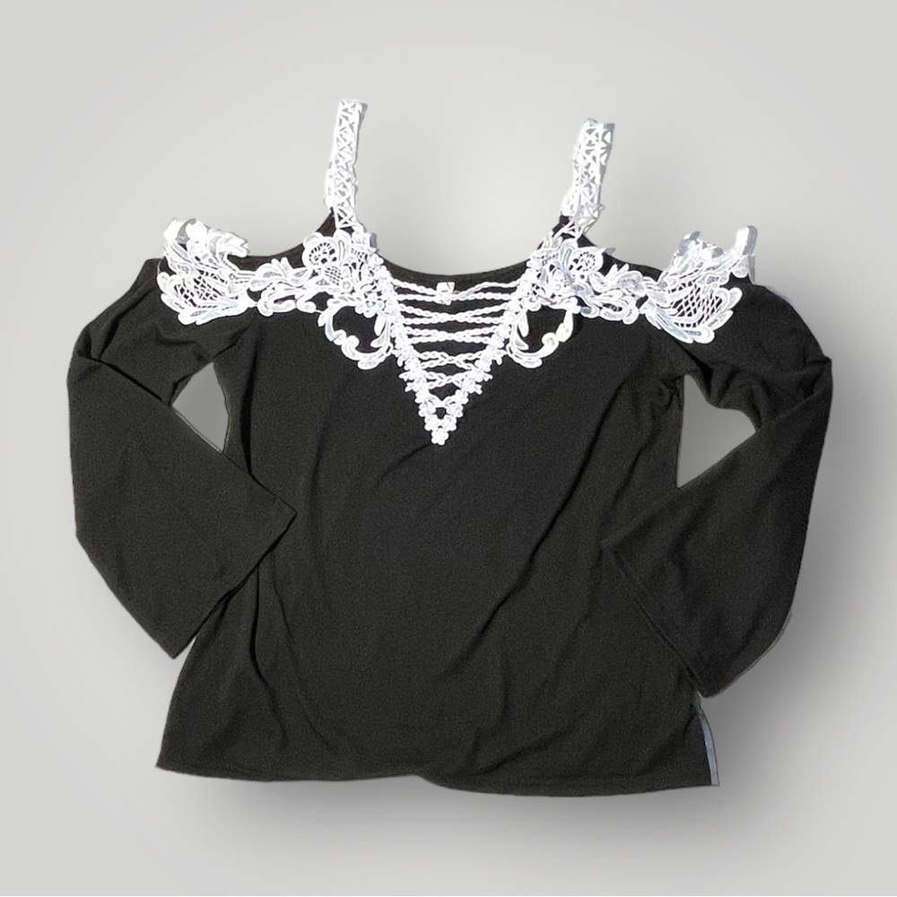 Amy Fashion Black Top with White Lace